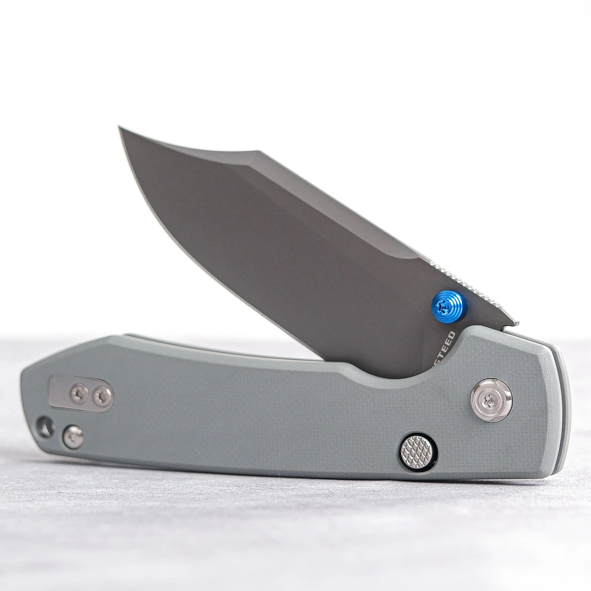 Vosteed Raccoon Bowie Top Liner Lock A2918 - 3.25" 14C28N Destroyer Grey Blade, Grey G10 Handle