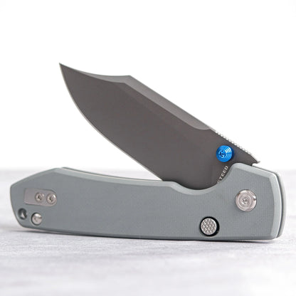 Vosteed Raccoon Bowie Top Liner Lock A2918 - 3.25" 14C28N Destroyer Grey Blade, Grey G10 Handle