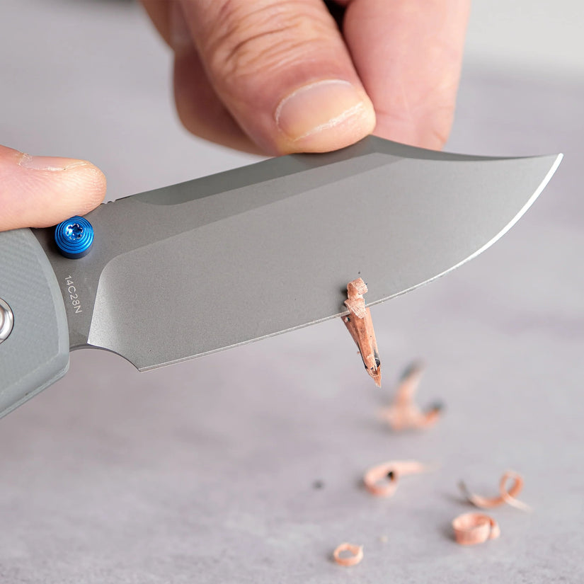 Vosteed Raccoon Bowie Top Liner Lock A2918 - 3.25" 14C28N Destroyer Grey Blade, Grey G10 Handle