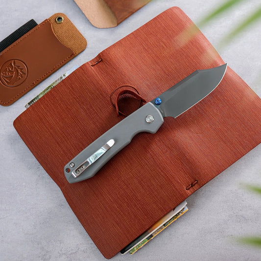 Vosteed Raccoon Bowie Top Liner Lock A2918 - 3.25" 14C28N Destroyer Grey Blade, Grey G10 Handle