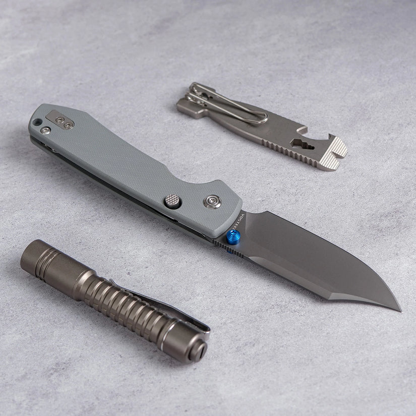 Vosteed Raccoon Bowie Top Liner Lock A2918 - 3.25" 14C28N Destroyer Grey Blade, Grey G10 Handle