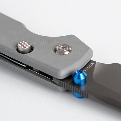 Vosteed Raccoon Bowie Top Liner Lock A2918 - 3.25" 14C28N Destroyer Grey Blade, Grey G10 Handle