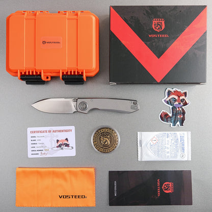 Vosteed Raccoon V Vanchor Lock A4003 - 3.22" M390 Satin Blade, Titanium Handle