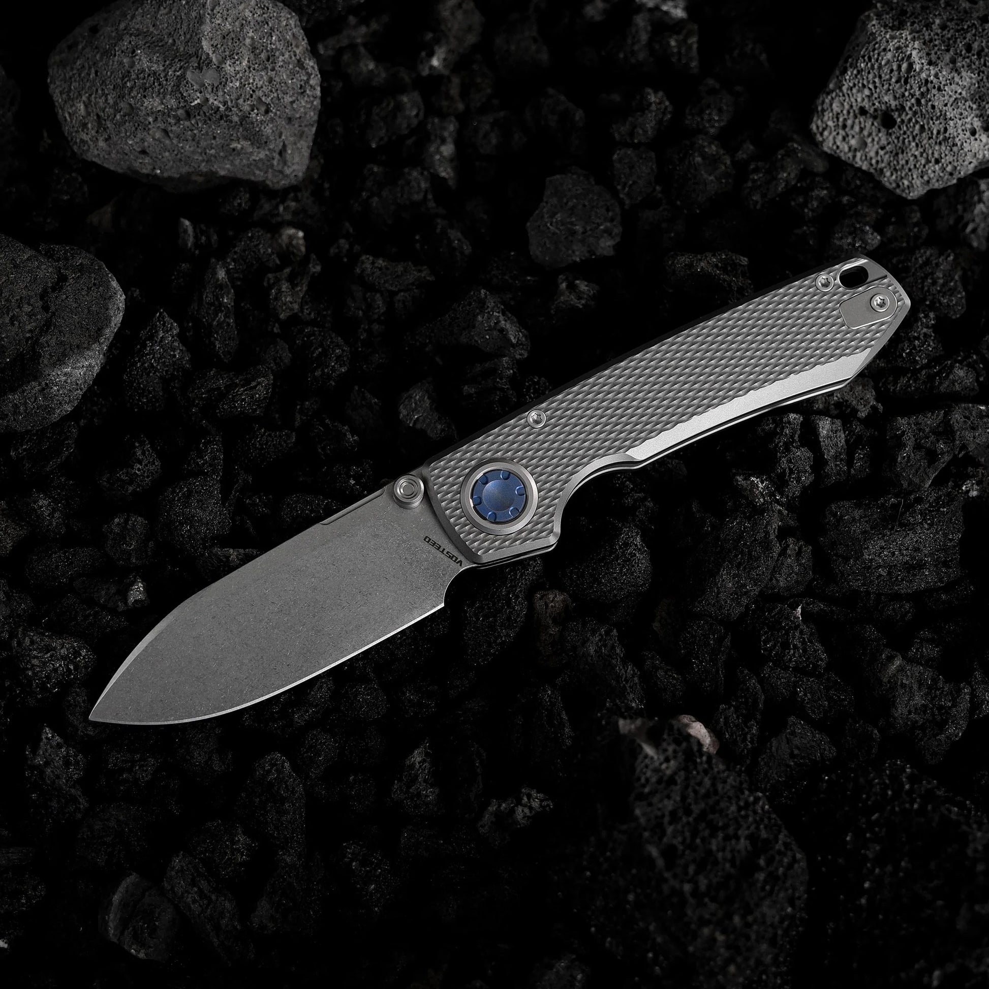 Vosteed Raccoon V Vanchor Lock A4001 - 3.22" M390 Stonewash Blade, Titanium Handle