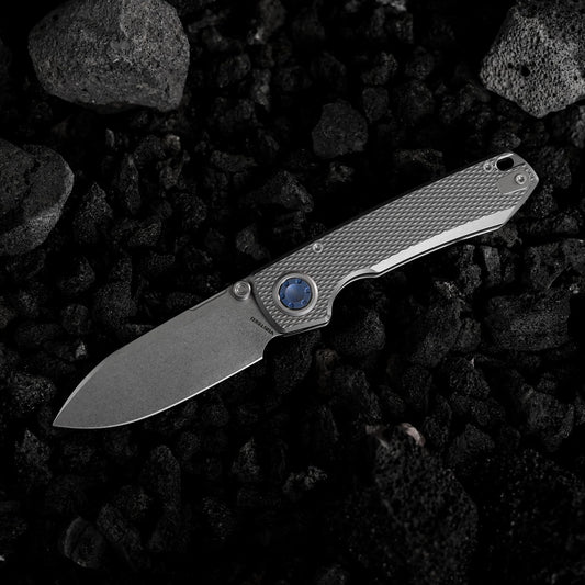 Vosteed Raccoon V Vanchor Lock A4001 - 3.22" M390 Stonewash Blade, Titanium Handle