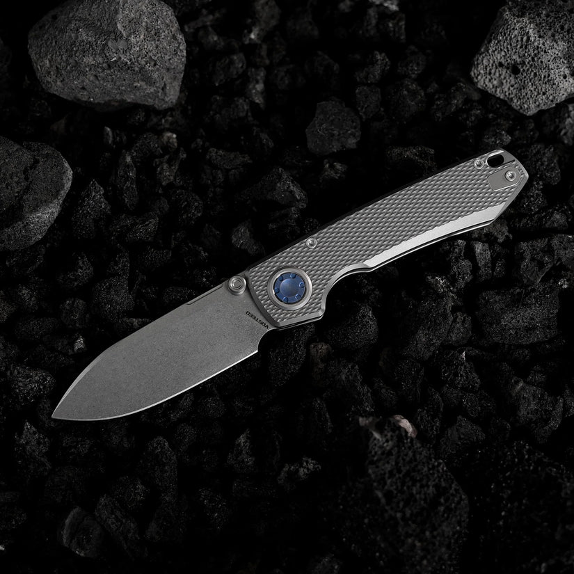 Vosteed Raccoon V Vanchor Lock A4001 - 3.22" M390 Stonewash Blade, Titanium Handle