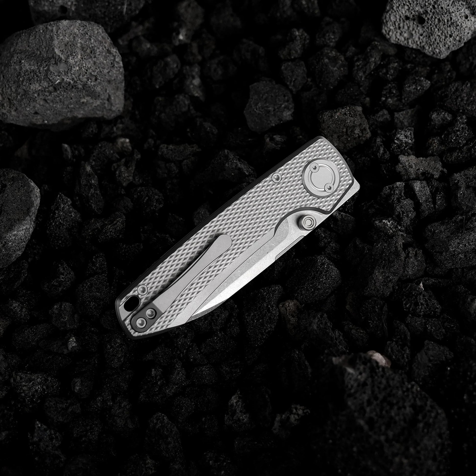Vosteed Raccoon V Vanchor Lock A4001 - 3.22" M390 Stonewash Blade, Titanium Handle