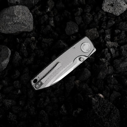 Vosteed Raccoon V Vanchor Lock A4001 - 3.22" M390 Stonewash Blade, Titanium Handle