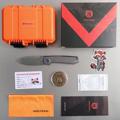 Vosteed Raccoon V Vanchor Lock A4001 - 3.22" M390 Stonewash Blade, Titanium Handle