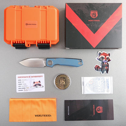 Vosteed Raccoon V Vanchor Lock A4002 - 3.22" M390 Satin Blade, Blue Titanium Handle