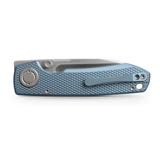 Vosteed Raccoon V Vanchor Lock A4002 - 3.22" M390 Satin Blade, Blue Titanium Handle