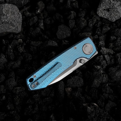 Vosteed Raccoon V Vanchor Lock A4002 - 3.22" M390 Satin Blade, Blue Titanium Handle