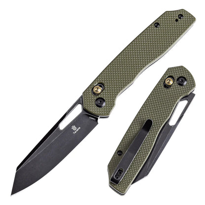 Tenable Shard T1006V3 - 3.47" 14C28N Blackwashed Blade, Olive Green G10 Handle