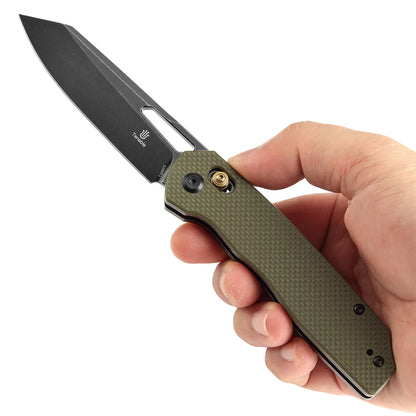 Tenable Shard T1006V3 - 3.47" 14C28N Blackwashed Blade, Olive Green G10 Handle