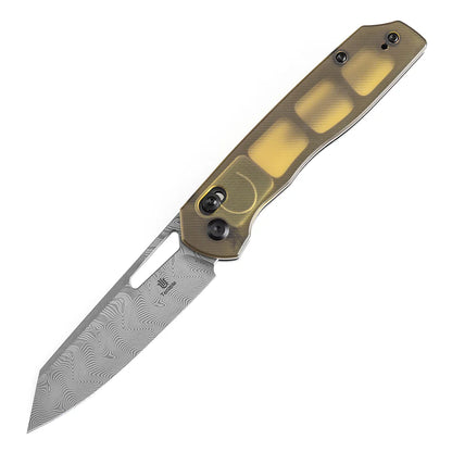 Tenable Shard T1006V7 - 3.47" Damascus Blade, Amber PEI Handle