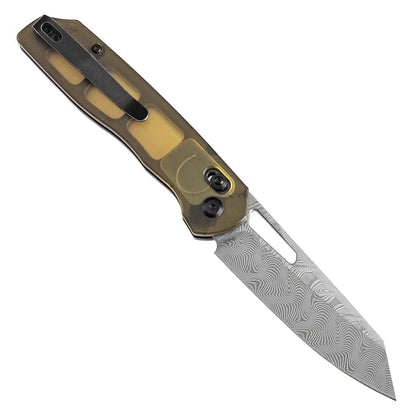 Tenable Shard T1006V7 - 3.47" Damascus Blade, Amber PEI Handle