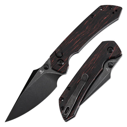 Tenable Fenrir T1034F1 - 3.45" 14C28N Blackwash Blade, Red Gmascus Handle