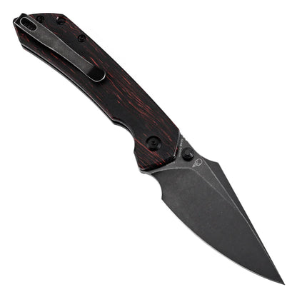 Tenable Fenrir T1034F1 - 3.45" 14C28N Blackwash Blade, Red Gmascus Handle