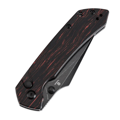 Tenable Fenrir T1034F1 - 3.45" 14C28N Blackwash Blade, Red Gmascus Handle