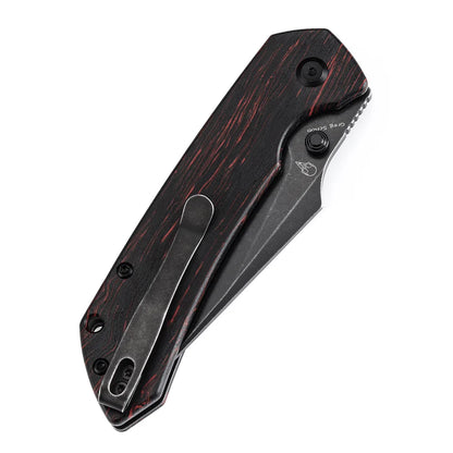 Tenable Fenrir T1034F1 - 3.45" 14C28N Blackwash Blade, Red Gmascus Handle