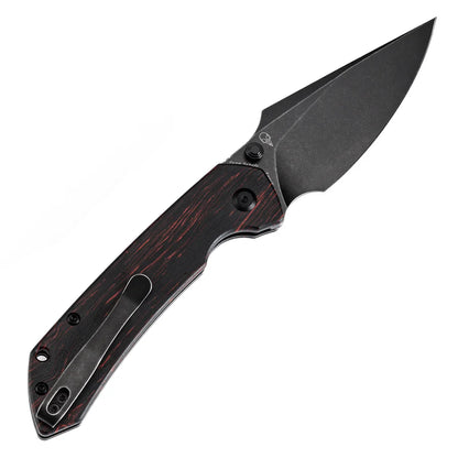 Tenable Fenrir T1034F1 - 3.45" 14C28N Blackwash Blade, Red Gmascus Handle