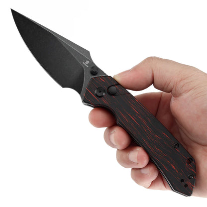 Tenable Fenrir T1034F1 - 3.45" 14C28N Blackwash Blade, Red Gmascus Handle