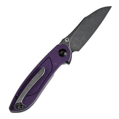 Tenable Prometheus - 3.29" 14C28N Blackwash Blade, Purple/Black G10 Handle - T1040A4