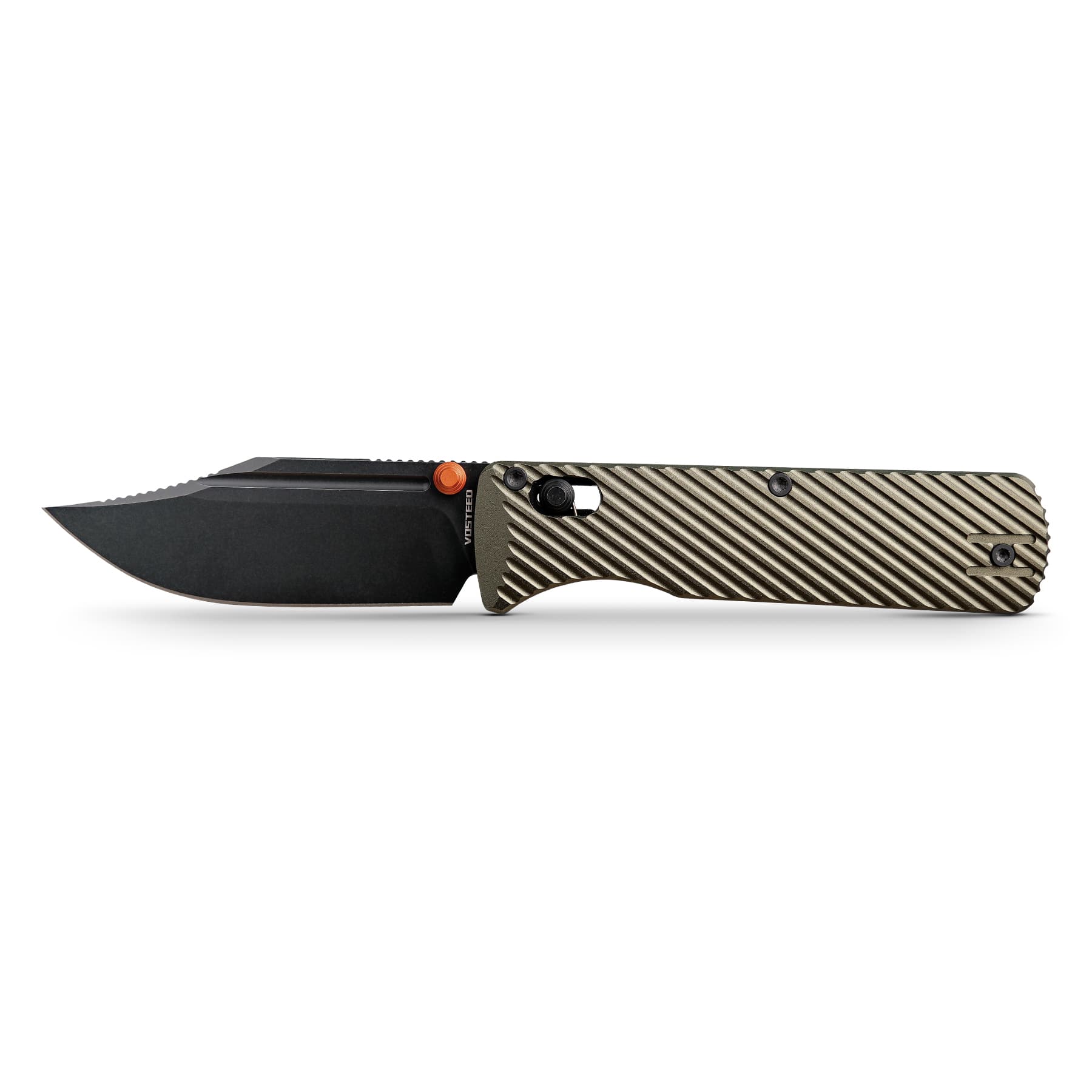 Vosteed Vombat A4102 - 2.92" M390 Black Stonewash Bowie Blade, Olive Green Aluminium Handle