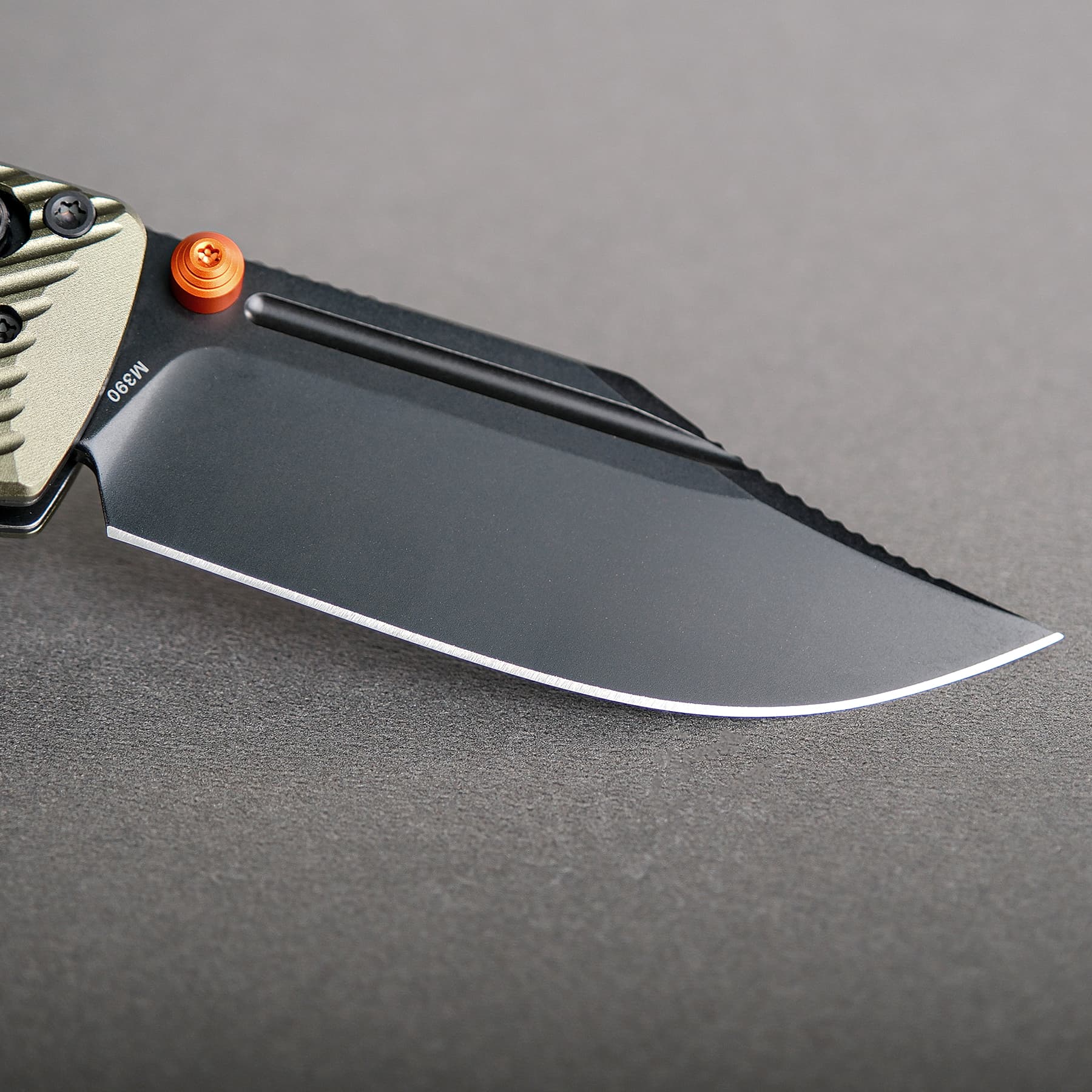 Vosteed Vombat A4102 - 2.92" M390 Black Stonewash Bowie Blade, Olive Green Aluminium Handle