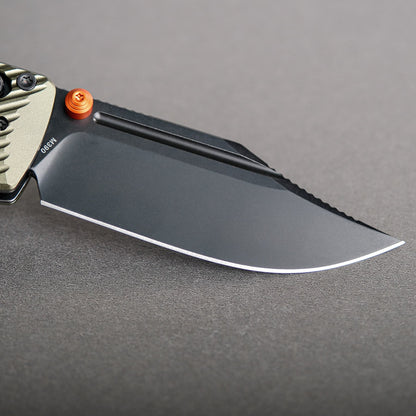 Vosteed Vombat A4102 - 2.92" M390 Black Stonewash Bowie Blade, Olive Green Aluminium Handle