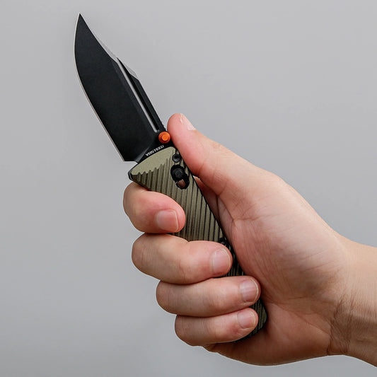 Vosteed Vombat A4102 - 2.92" M390 Black Stonewash Bowie Blade, Olive Green Aluminium Handle