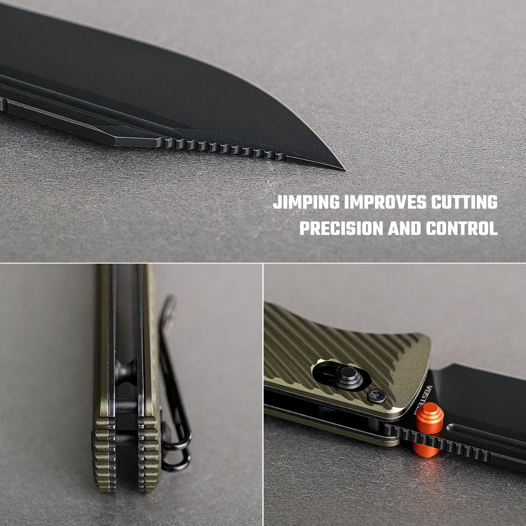 Vosteed Vombat A4102 - 2.92" M390 Black Stonewash Bowie Blade, Olive Green Aluminium Handle