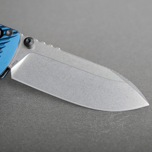 Vosteed Vombat A4103 - 2.92" M390 Stonewash Zulu Blade, Steel Blue Aluminium Handle