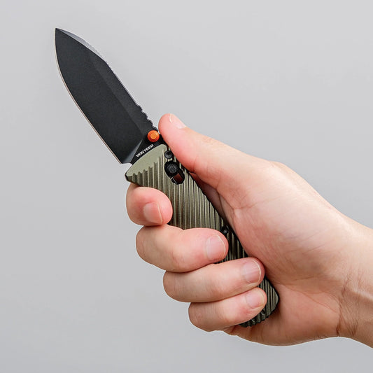 Vosteed Vombat A4105 - 2.92" M390 Black Stonewash Drop Point Blade, Olive Green Aluminium Handle