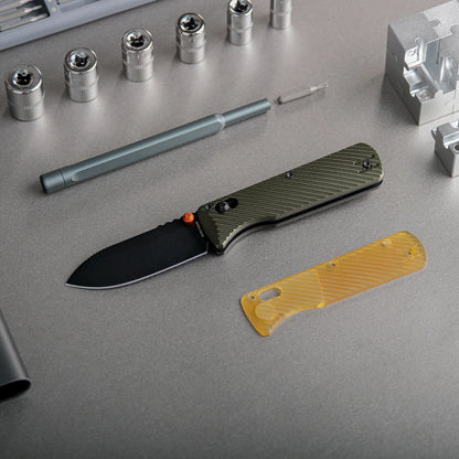Vosteed Vombat A4105 - 2.92" M390 Black Stonewash Drop Point Blade, Olive Green Aluminium Handle