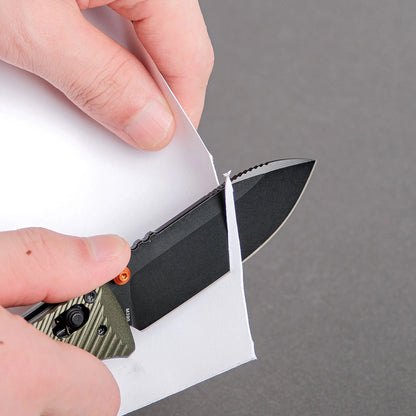 Vosteed Vombat A4105 - 2.92" M390 Black Stonewash Drop Point Blade, Olive Green Aluminium Handle