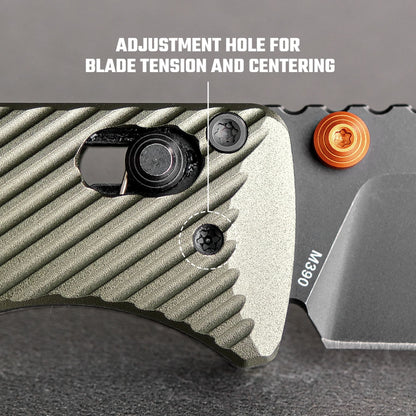 Vosteed Vombat A4105 - 2.92" M390 Black Stonewash Drop Point Blade, Olive Green Aluminium Handle
