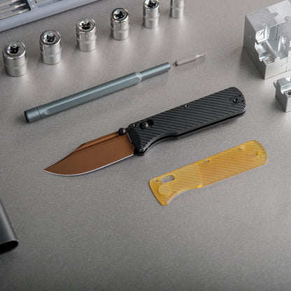 Vosteed Vombat A4106 - 2.92" M390 Copper Dune Bowie Blade, Black Aluminium Handle