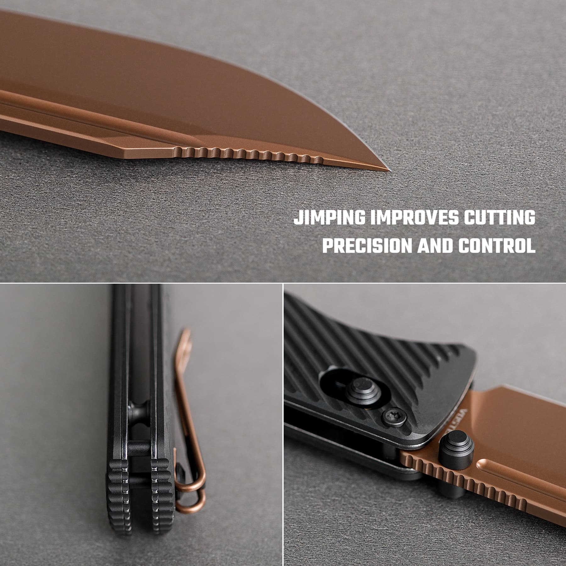 Vosteed Vombat A4106 - 2.92" M390 Copper Dune Bowie Blade, Black Aluminium Handle