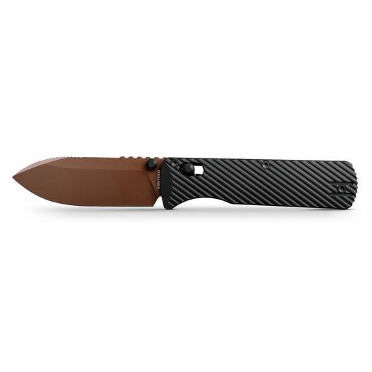 Vosteed Vombat A4107 - 2.92" M390 Copper Dune Drop Point Blade, Black Aluminium Handle