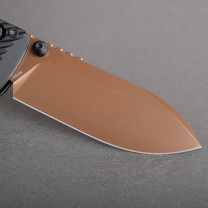 Vosteed Vombat A4107 - 2.92" M390 Copper Dune Drop Point Blade, Black Aluminium Handle
