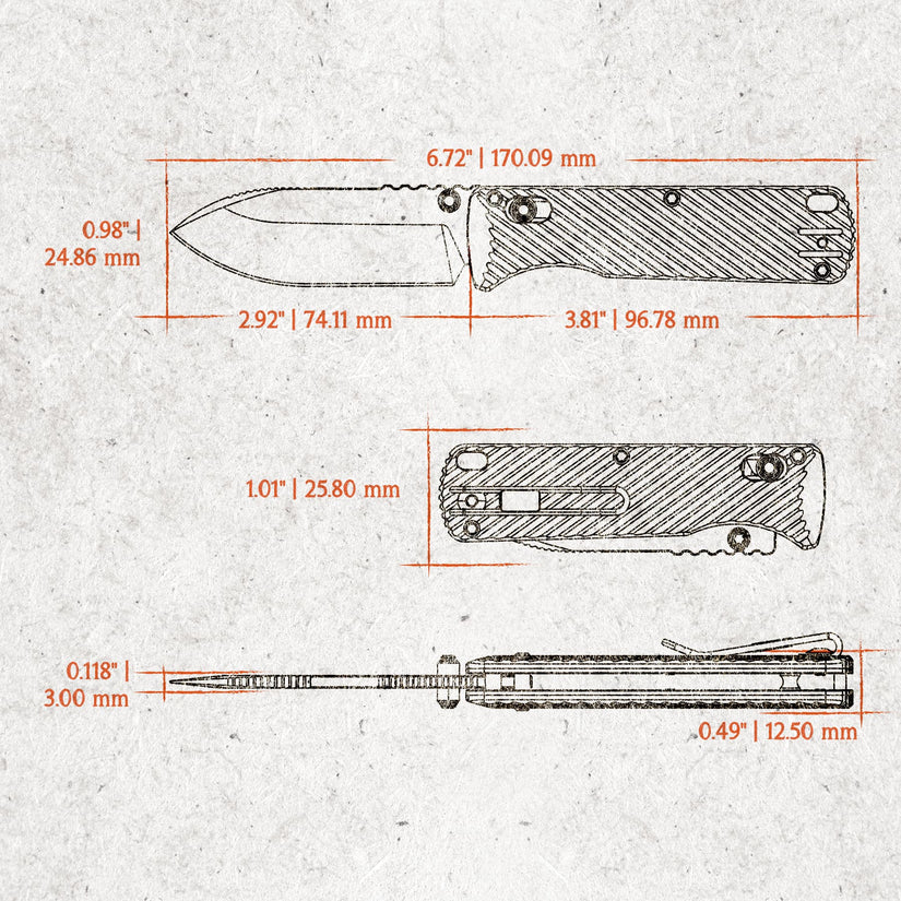 Vosteed Vombat A4107 - 2.92" M390 Copper Dune Drop Point Blade, Black Aluminium Handle