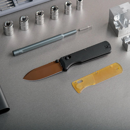 Vosteed Vombat A4107 - 2.92" M390 Copper Dune Drop Point Blade, Black Aluminium Handle