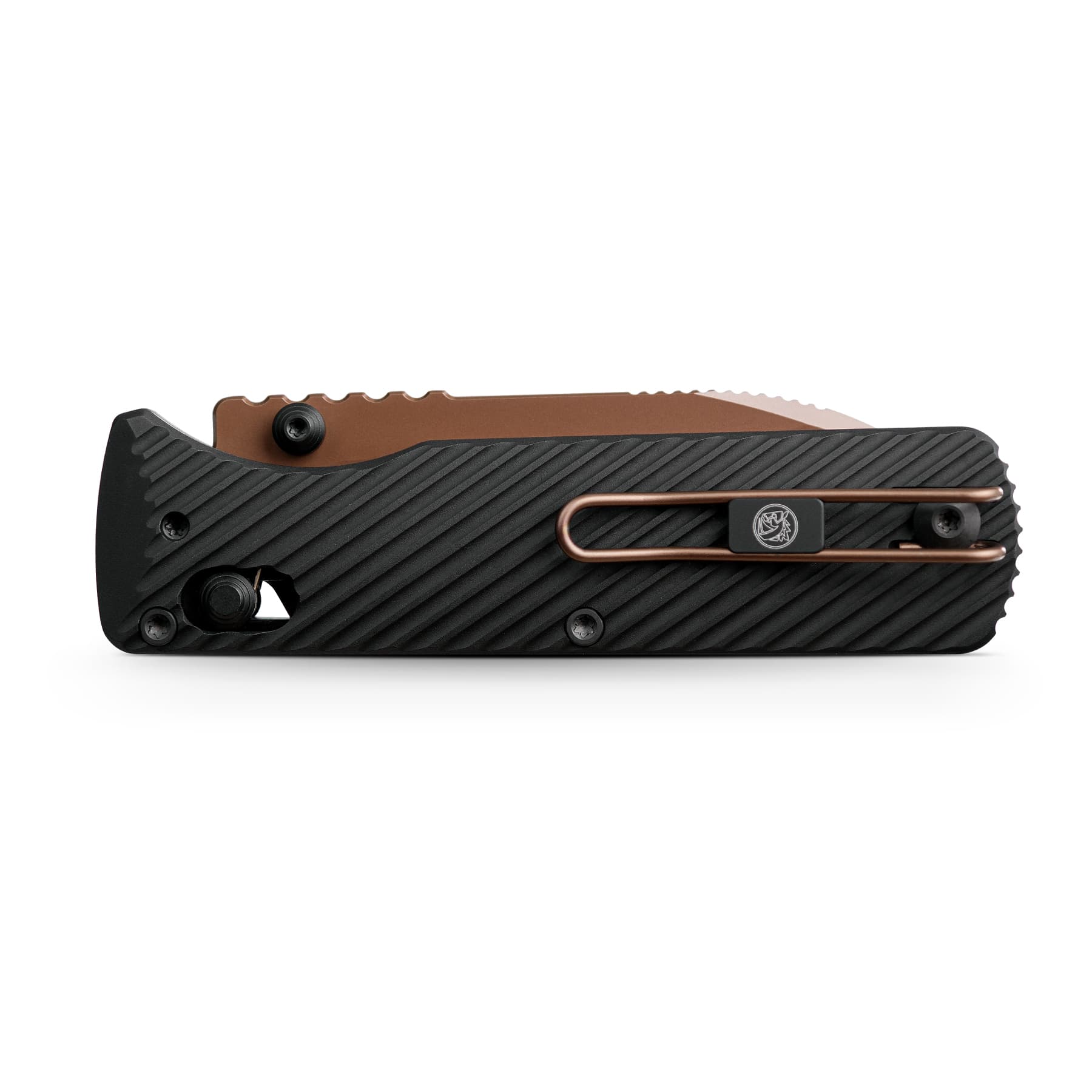 Vosteed Vombat A4107 - 2.92" M390 Copper Dune Drop Point Blade, Black Aluminium Handle