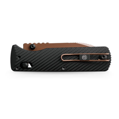 Vosteed Vombat A4107 - 2.92" M390 Copper Dune Drop Point Blade, Black Aluminium Handle