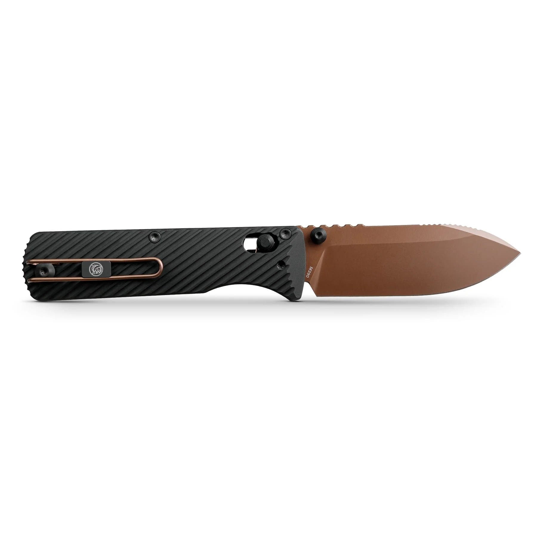 Vosteed Vombat A4107 - 2.92" M390 Copper Dune Drop Point Blade, Black Aluminium Handle