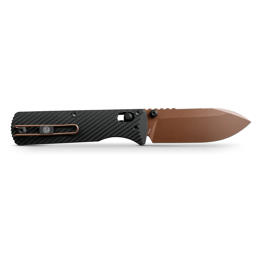 Vosteed Vombat A4107 - 2.92" M390 Copper Dune Drop Point Blade, Black Aluminium Handle