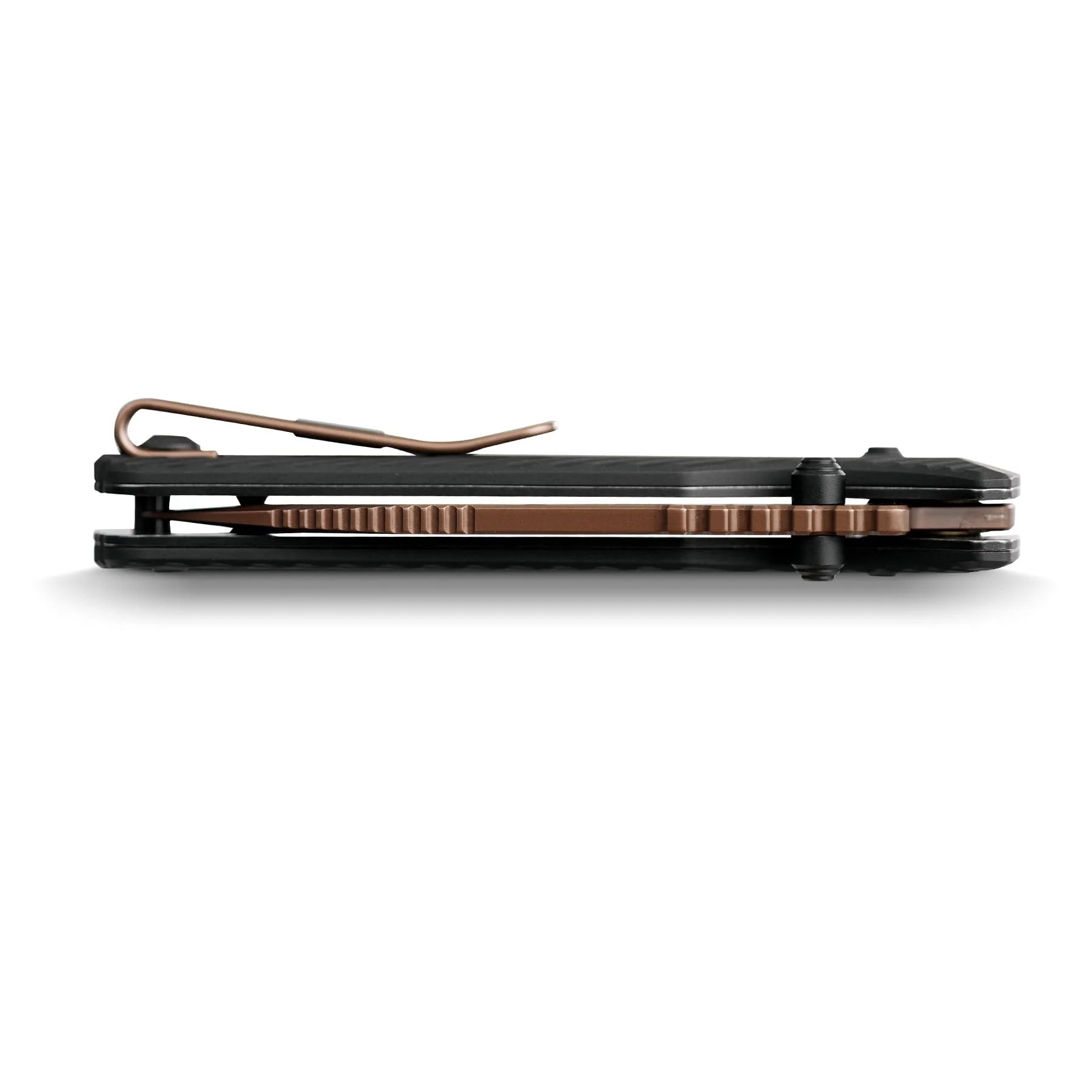 Vosteed Vombat A4107 - 2.92" M390 Copper Dune Drop Point Blade, Black Aluminium Handle