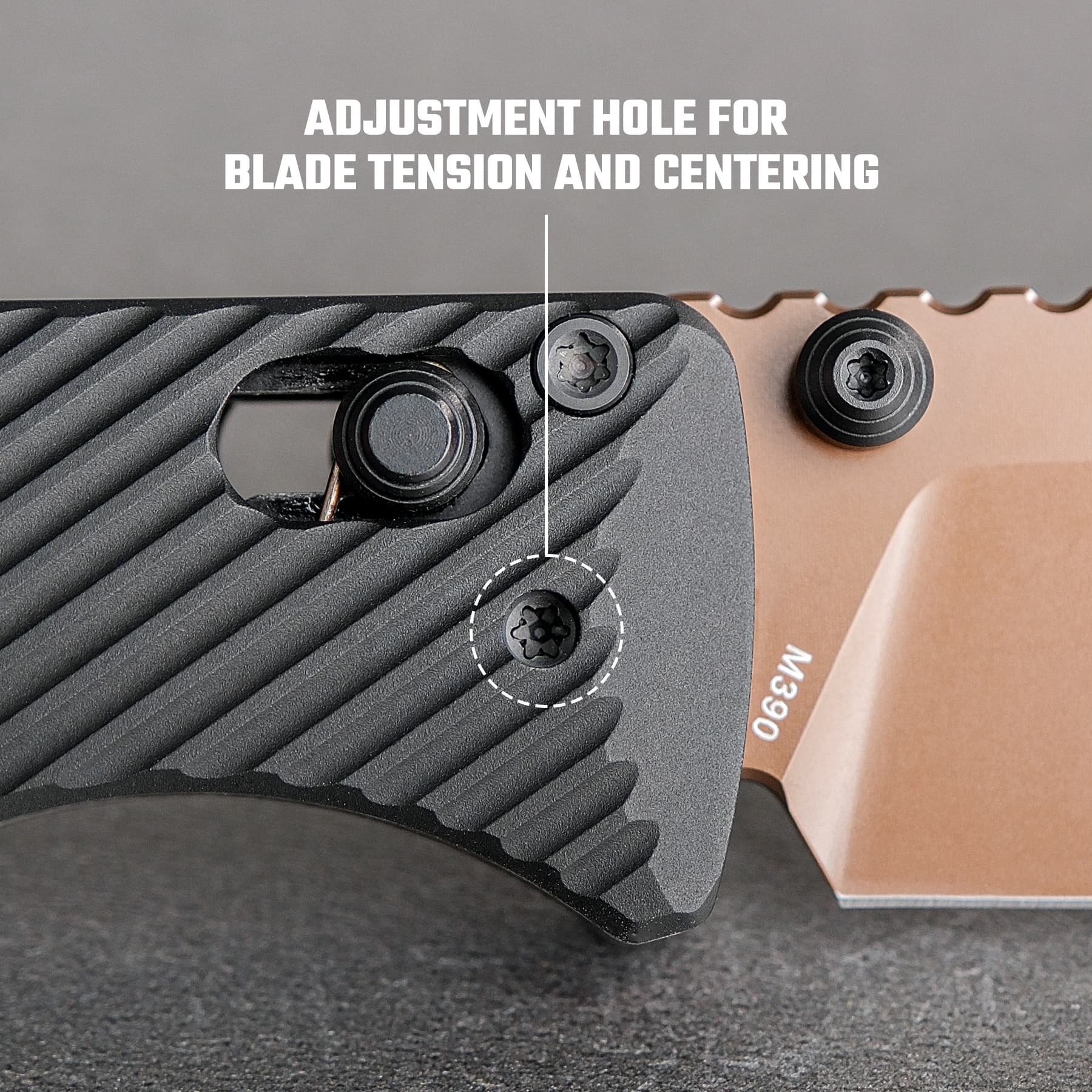 Vosteed Vombat A4107 - 2.92" M390 Copper Dune Drop Point Blade, Black Aluminium Handle