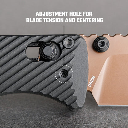 Vosteed Vombat A4107 - 2.92" M390 Copper Dune Drop Point Blade, Black Aluminium Handle
